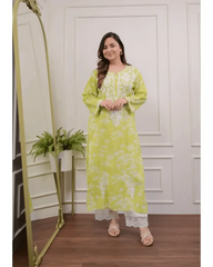 Beautiful Pure Mul Cotton Chikankari Kurti-Pant Set