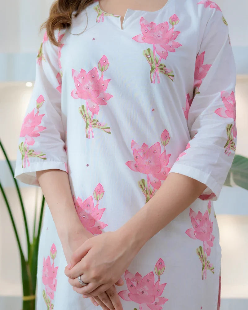 Rose pink premium cotton 3-piece suit set styled for women - Resshaa
