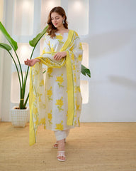 Yellow bloom cotton suit neckline and embroidery detail
