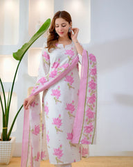 Lilac cotton suit neckline and embroidery detail