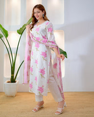 Side view of lilac premium cotton kurta set for women