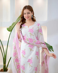 Lilac floral cotton suit dupatta drape detail