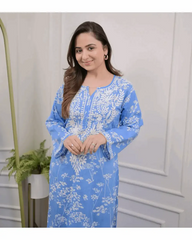 Beautiful Pure Mul Cotton Chikankari Kurti-Pant Set