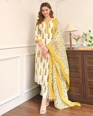 Close-up of sunlit leaf floral print on premium cotton suit