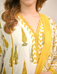 Sunlit bloom leaf premium cotton 3-piece suit set for women - Resshaa