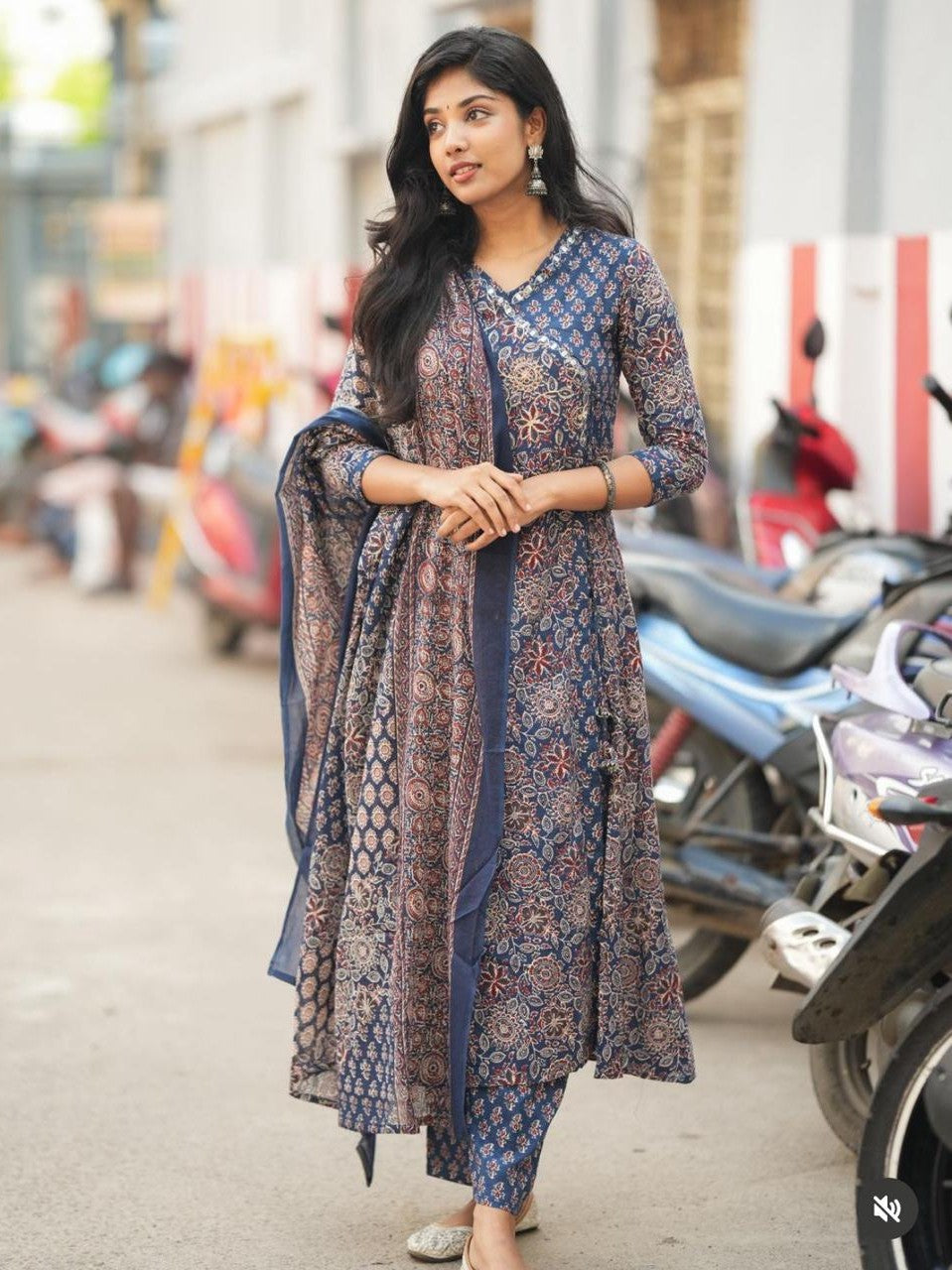 Mirror work angrakha A-line suit set for women with side dori cotton ethnic wear Resshaa Jaipur
