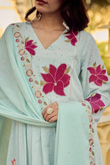 Heavy cotton embroidered butti kurta dupatta set women festive occasion wear buy online India