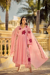 Cotton butti kurta pant dupatta set women sequence embroidery festive party wear India