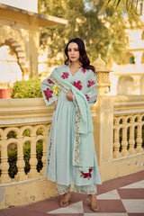 Women party wear kurta set butti embroidery cotton 3 piece with dupatta India ethnic fashion