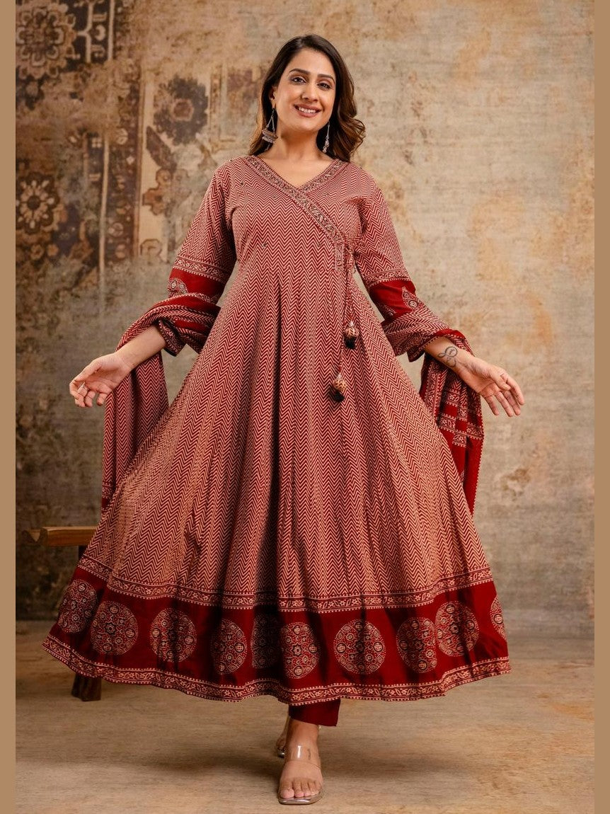 Dhabu cotton A-line kurta set with heavy embroidery for women buy online Resshaa Jaipur