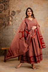 Dhabu cotton A-line kurta pant dupatta set women heavy embroidery festive Jaipur handcrafted