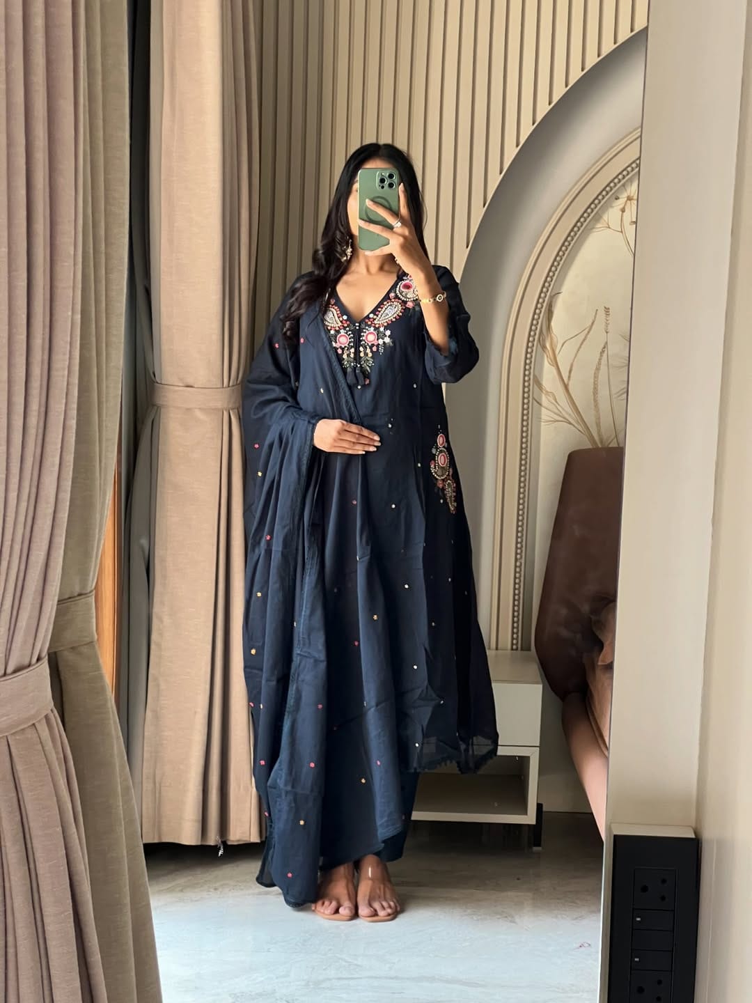 Rich dhabu cotton A-line kurta set with heavy embroidery work for women Resshaa Jaipur