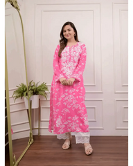 Beautiful Pure Mul Cotton Chikankari Kurti-Pant Set