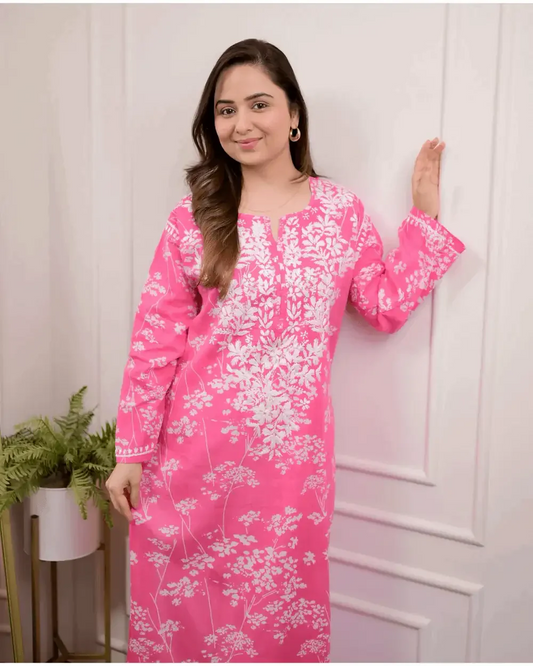 Beautiful Pure Mul Cotton Chikankari Kurti-Pant Set