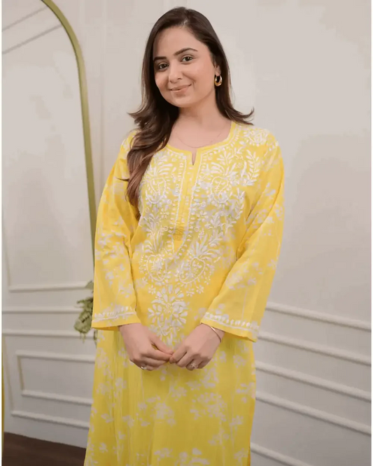 Beautiful Pure Mul Cotton Chikankari Kurti-Pant Set