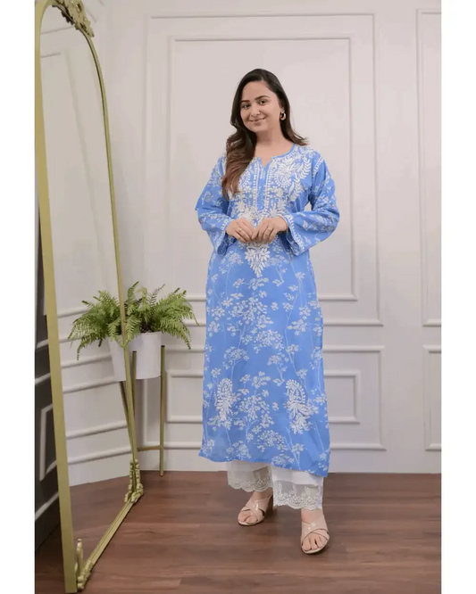 Beautiful Pure Mul Cotton Chikankari Kurti-Pant Set