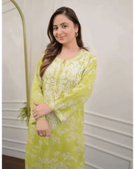 Beautiful Pure Mul Cotton Chikankari Kurti-Pant Set
