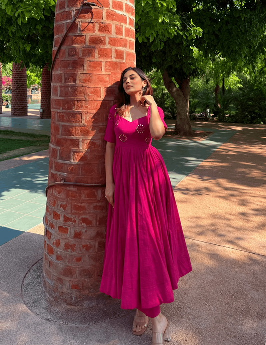 Anarkali mirror work kurta and pant set for women festive wear by Resshaa Jaipur buy online India