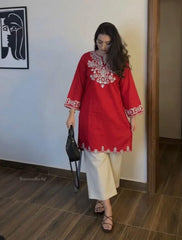 Mul cotton 2 piece coord set women embroidery with pockets summer daily wear buy online India