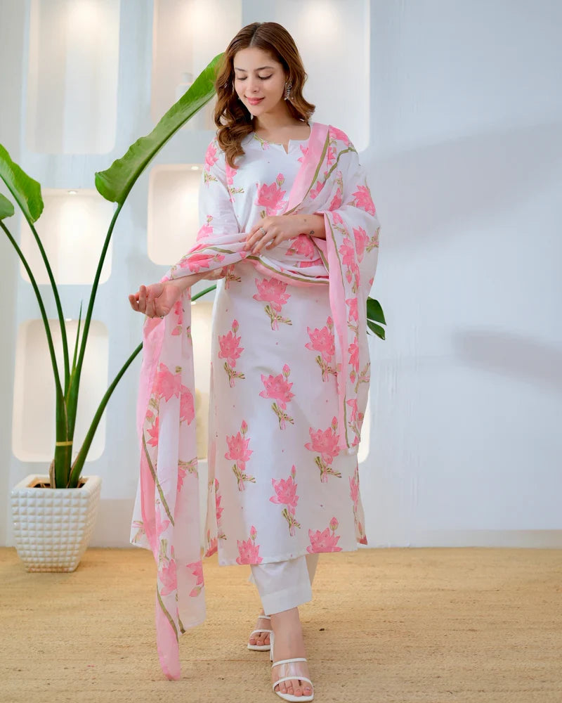 Rose pink cotton suit neckline and embroidery detail
