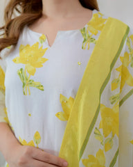 Yellow bloom cotton suit sleeve and fabric texture close-up