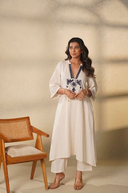 Mul cotton kurti pant set thread embroidery women daily ethnic wear Resshaa Jaipur online