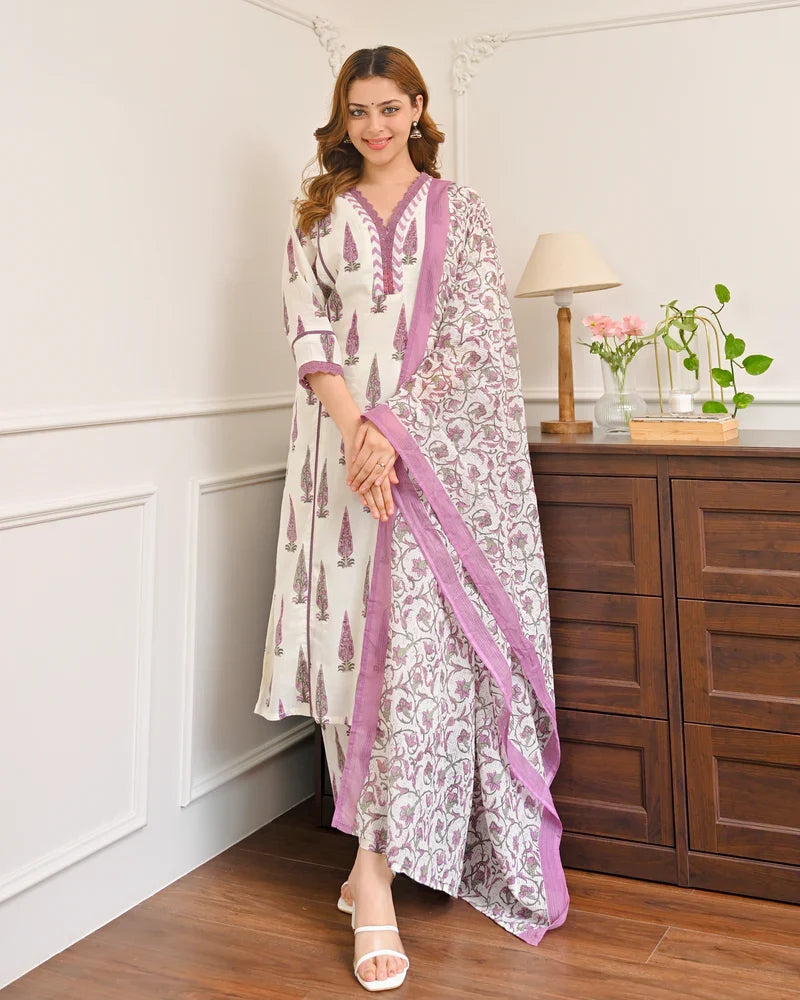 Close-up of orchid leaf floral print on premium cotton suit
