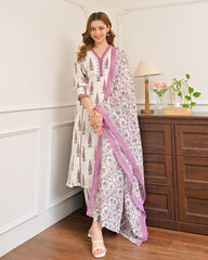 Close-up of orchid leaf floral print on premium cotton suit