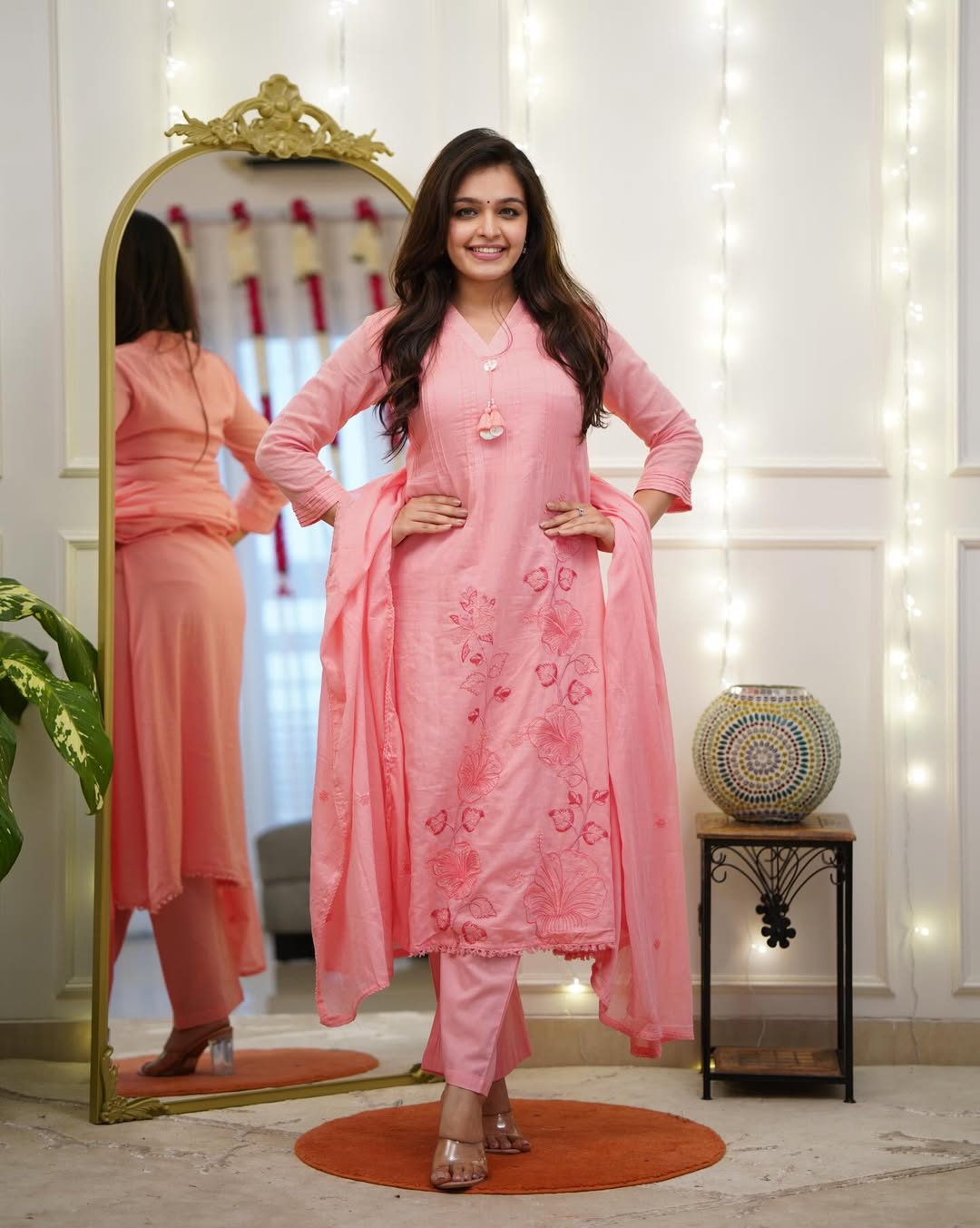 Women festive suit set with lace border and latkan dupatta cotton ethnic wear India