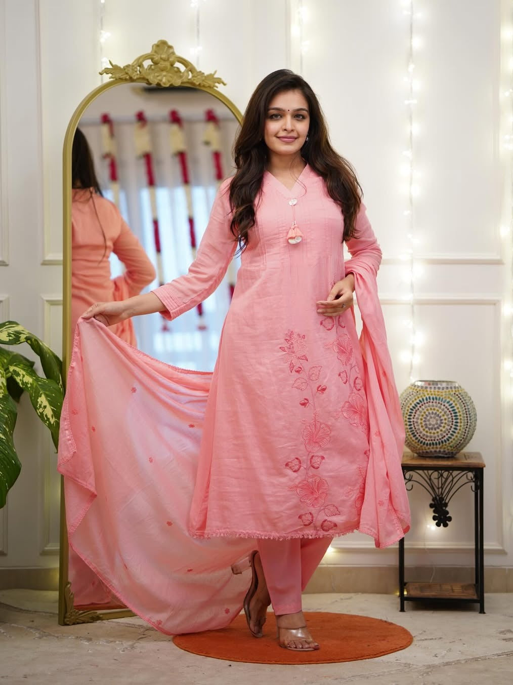 Cotton lace latkan suit set for women festive ethnic wear 3 piece with dupatta by Resshaa Jaipur