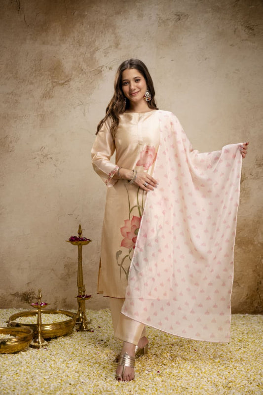 Assam silk 3 piece kurta set women with dupatta festive occasion wear online India