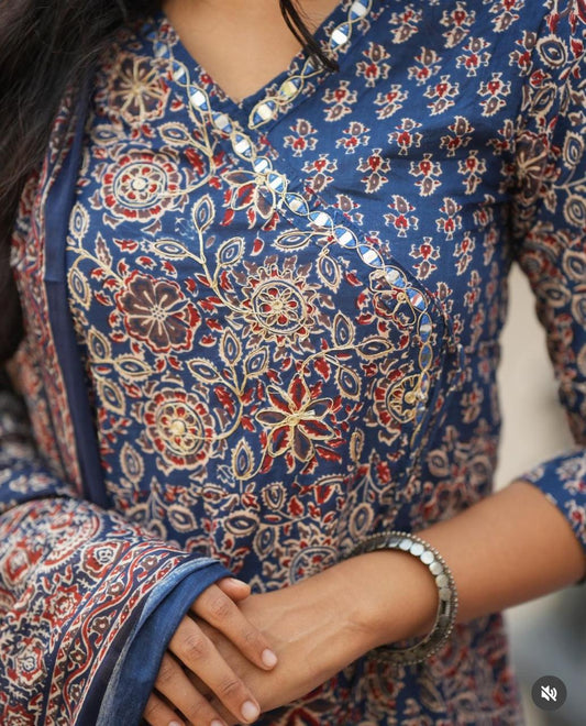 Hand mirror work angrakha kurta set women festive wear with side dori buy online India