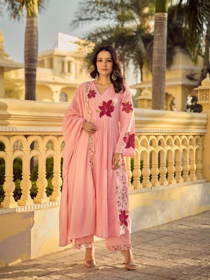 Heavy cotton butti kurta set with sequence embroidery for women party wear by Resshaa Jaipur