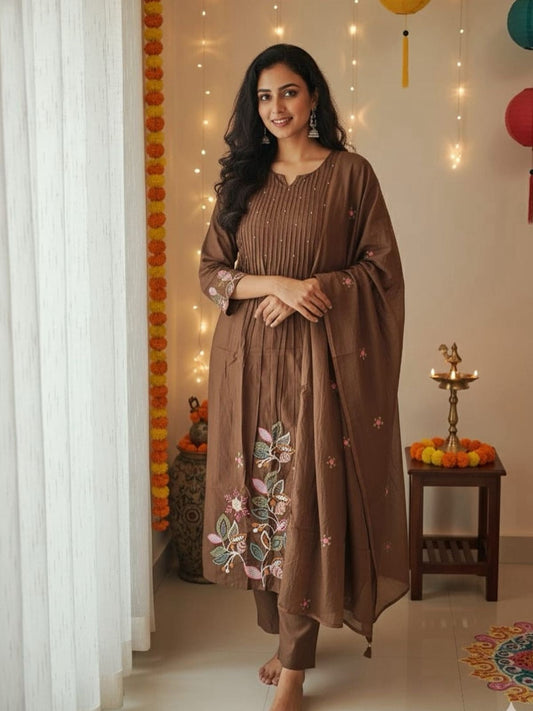 Cotton embroidered ethnic suit set for women new colour 3 piece buy online Resshaa Jaipur