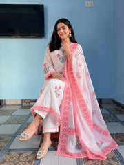 Dhabu cotton embroidered A-line kurta pant set women festive occasion wear buy online Resshaa