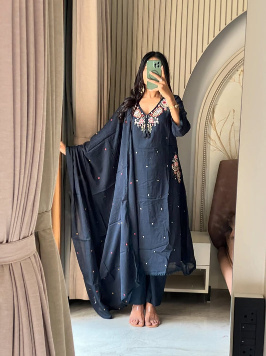 Women dhabu cotton heavy embroidery kurta set wedding reception festive wear buy online India