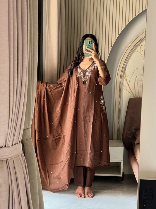 Dhabu cotton embroidered A-line suit set for women festive ethnic wear Resshaa Jaipur online