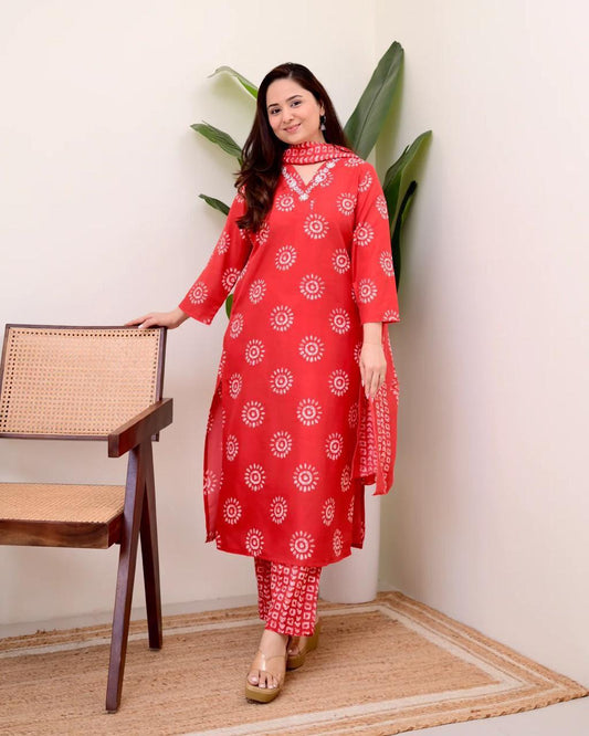 Floral print traditional kurta set women ethnic Rajasthani motif 3 piece with dupatta India