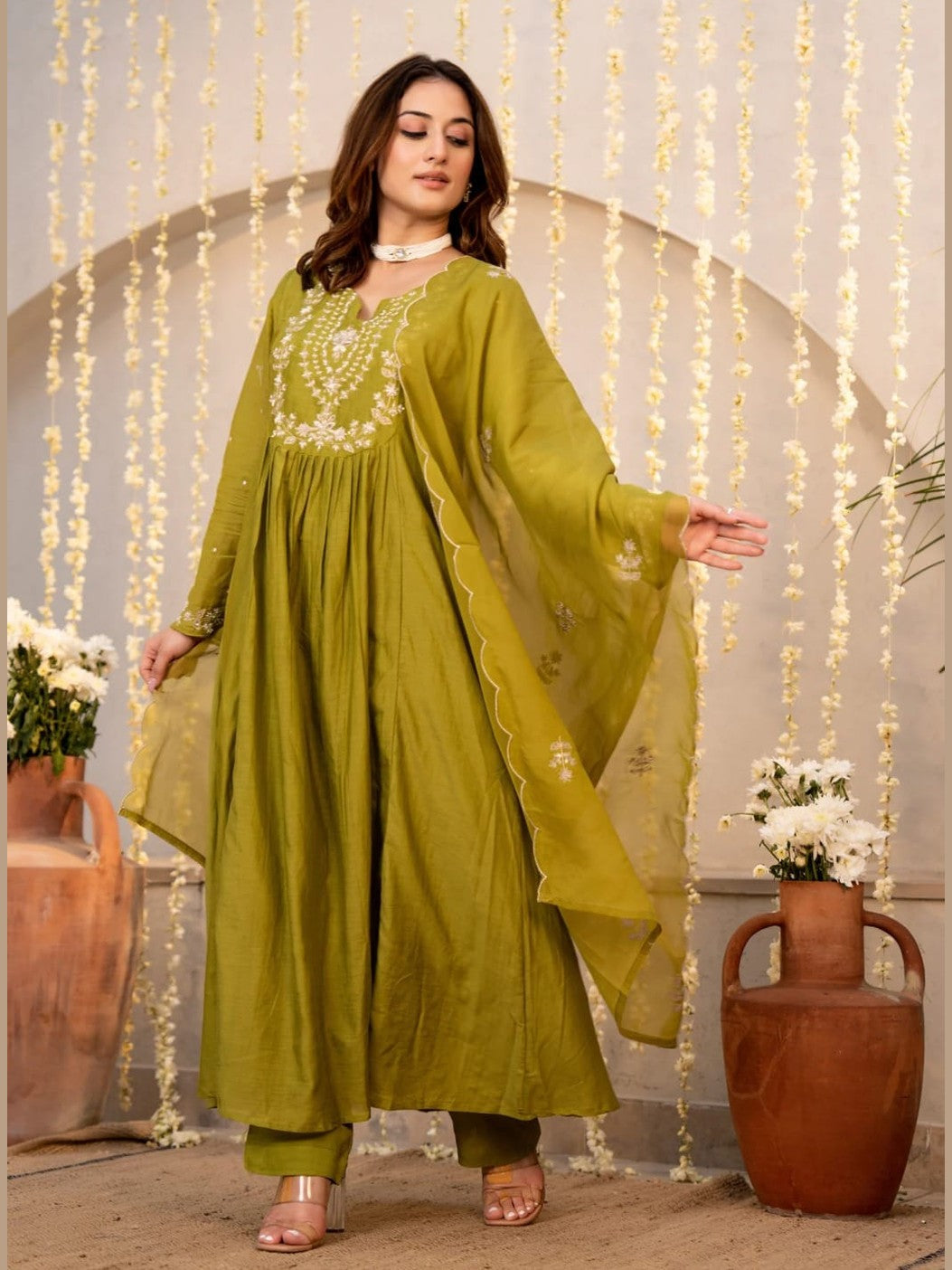 Chanderi silk sequence embroidered kurta set for women party wear by Resshaa Jaipur online