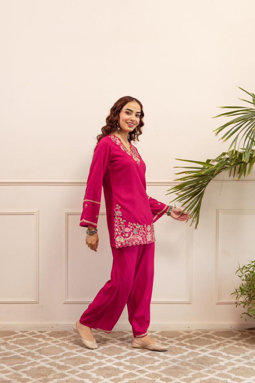 Resshaa pure cotton coord set women daily ethnic wear embroidery work buy online India