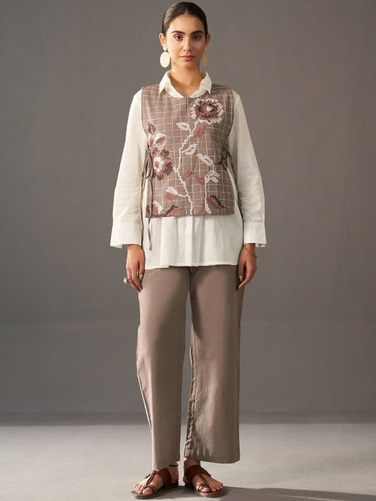 Cotton Embroidered Tunic with Trousers & Waistcoat